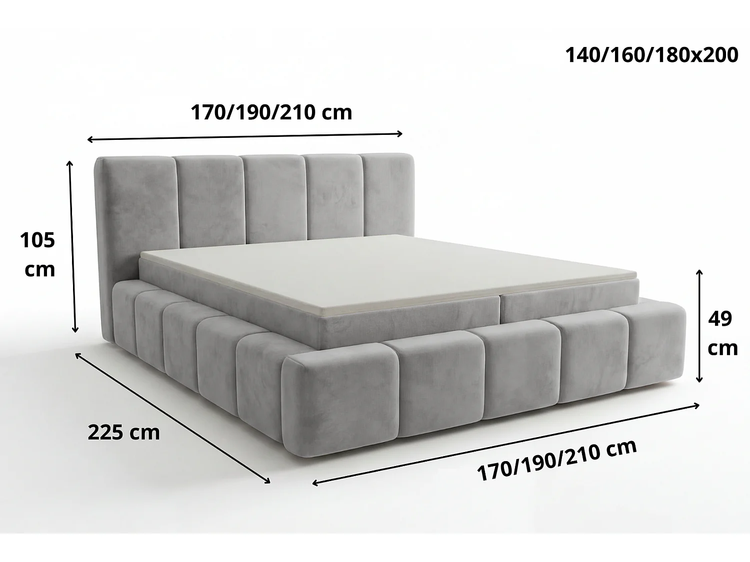 Lit double 160x200 Calisto, moderne avec rangement, matelas H3 - noir