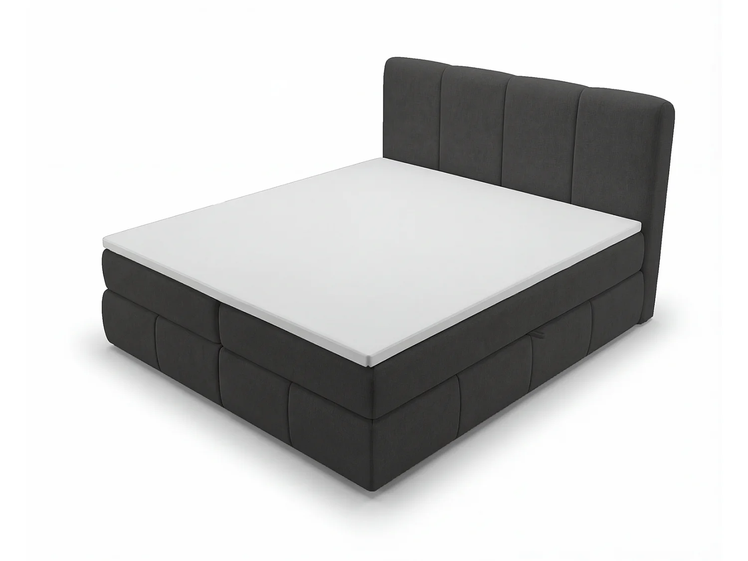 Łóżko kontynentalne 180x200 Sally z pojemnikiem, materac H3, topper - łóżko dwuosobowe, ciemnoszary