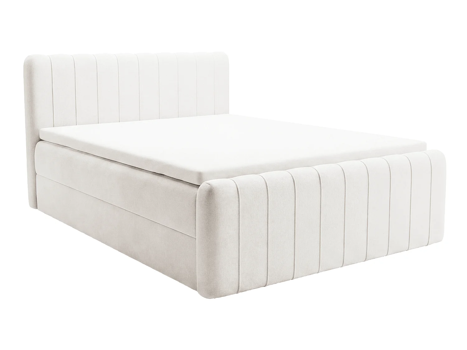 Lit double 160x200 Porto Bis avec matelas et coffre de rangement - lit continental moderne, Crème