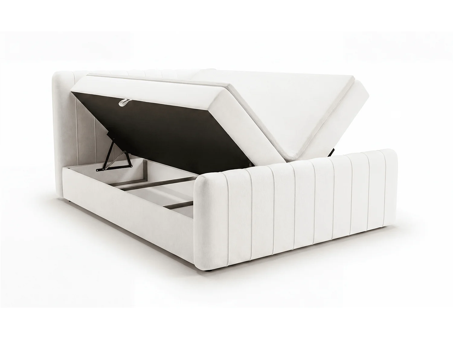 Lit double 160x200 Porto Bis avec matelas et coffre de rangement - lit continental moderne, Crème