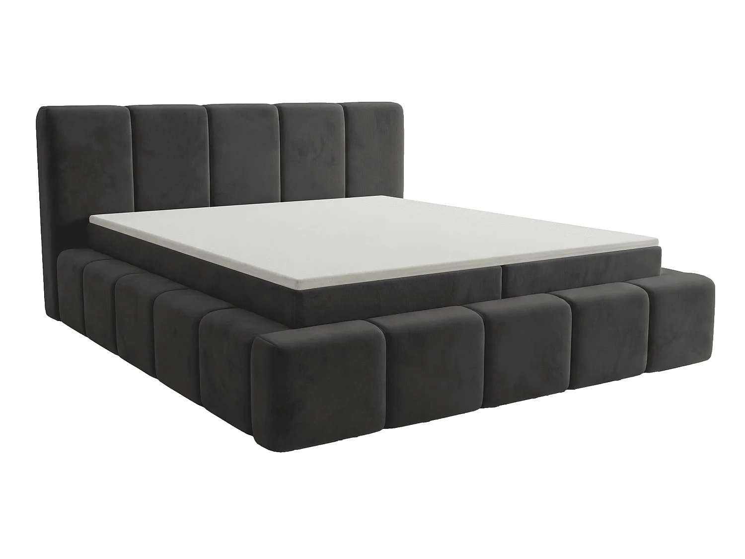 Lit double 140x200 Calisto, moderne avec rangement, matelas H3 - noir