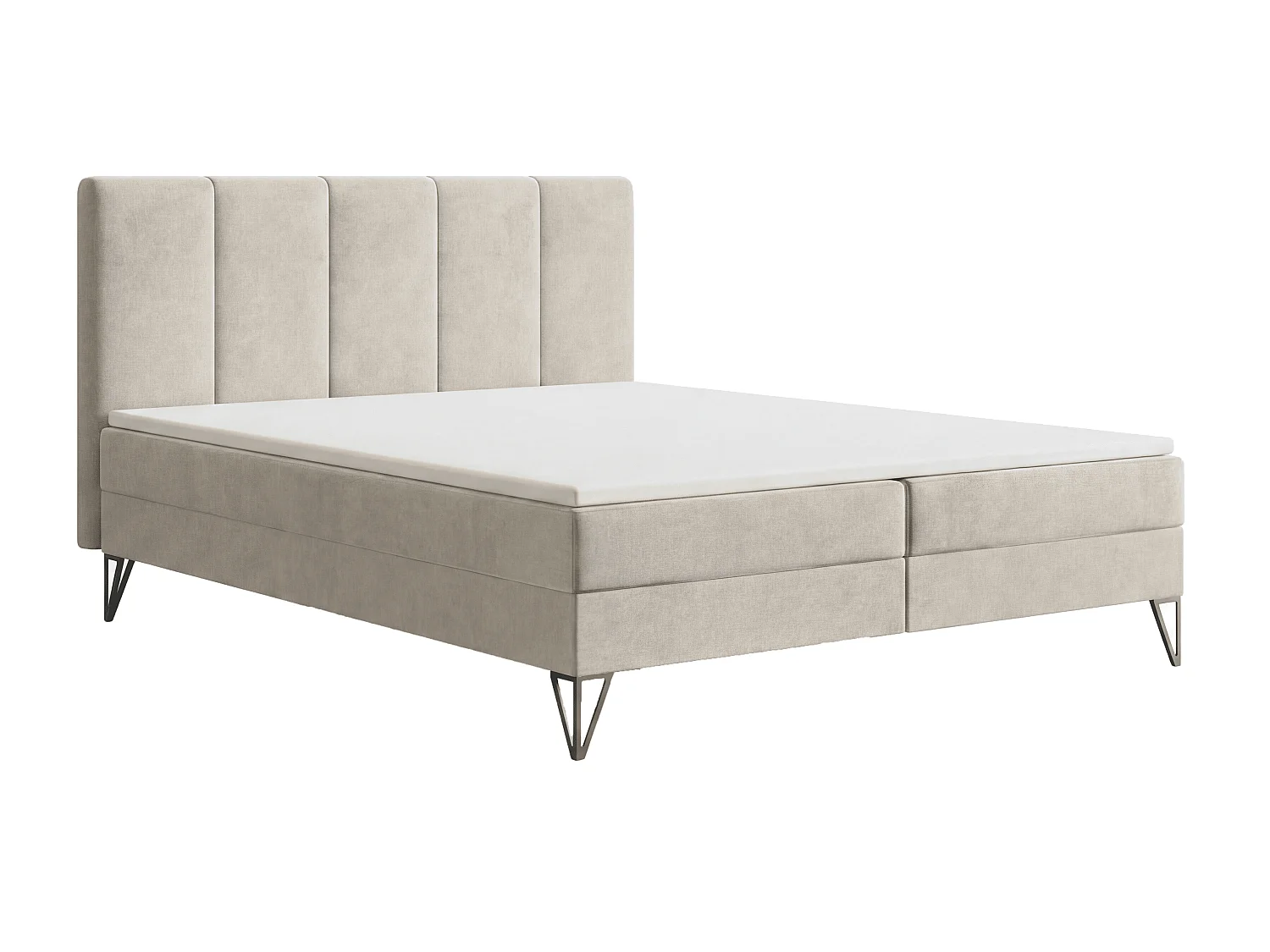 Lit boxspring 140x200 Riviera avec matelas H3 et surmatelas - lit double sur pieds, beige