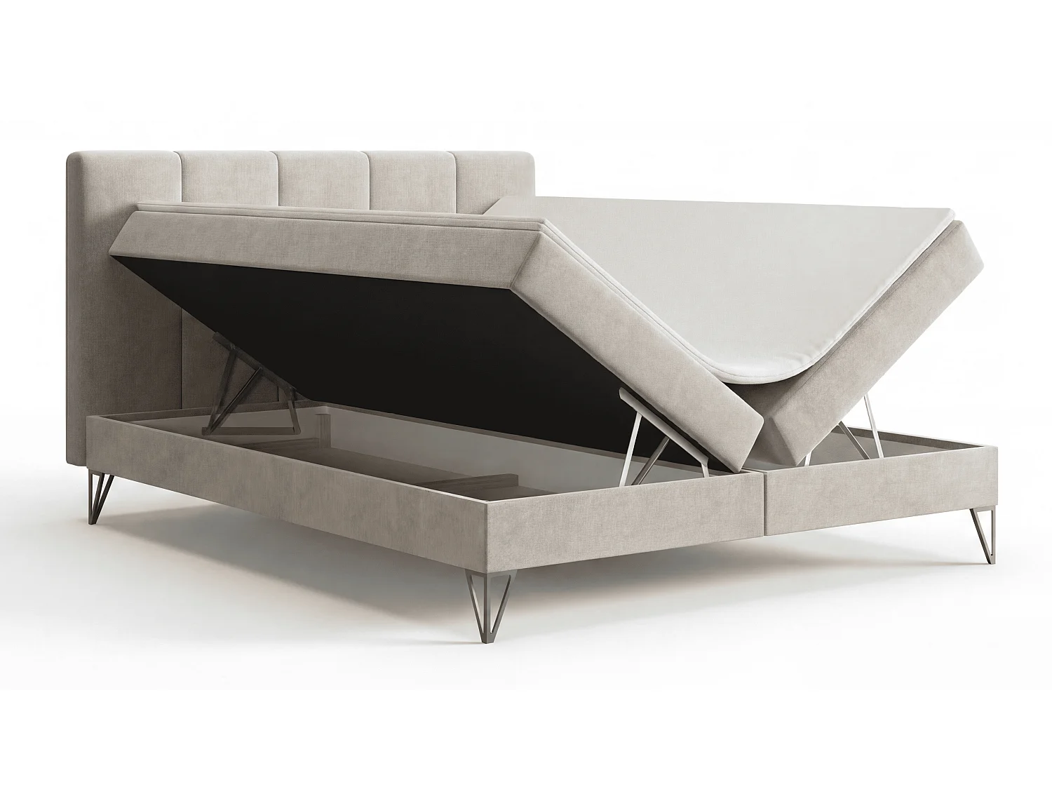 Lit boxspring 140x200 Riviera avec matelas H3 et surmatelas - lit double sur pieds, beige