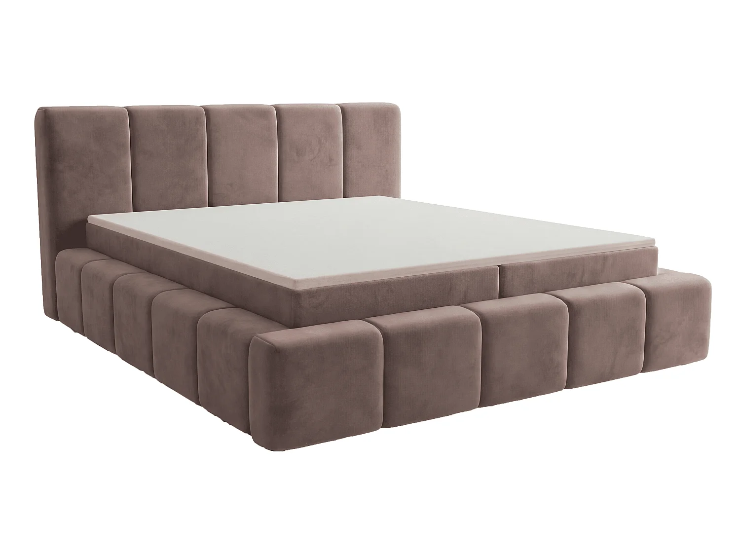 Lit double 160x200 Calisto, moderne avec rangement, matelas H3 - marron