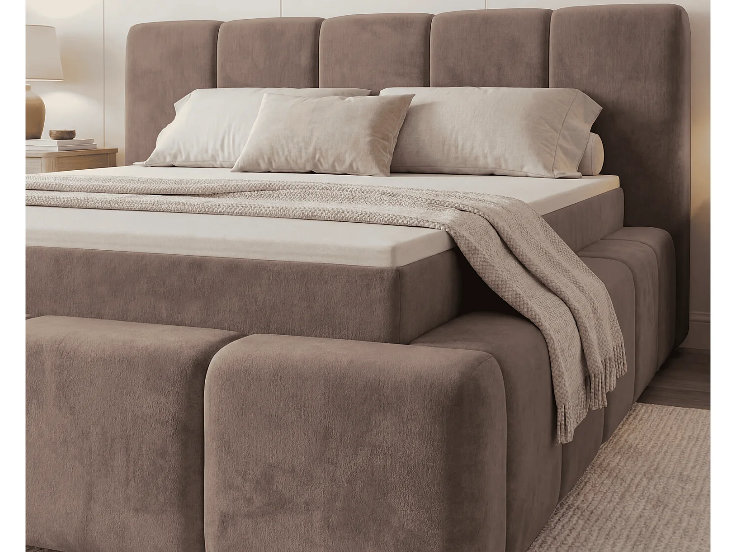 Lit double 160x200 Calisto, moderne avec rangement, matelas H3 - marron