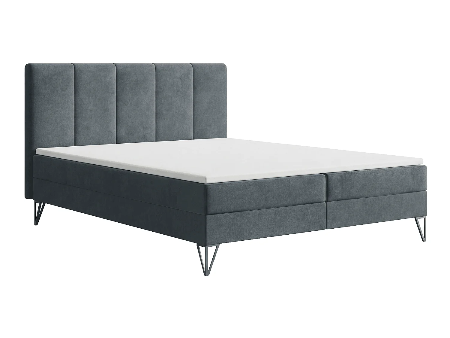 Łóżko kontynentalne z materacem 180x200 Riviera - materac H3, topper, łóżko na nóżkac - szary