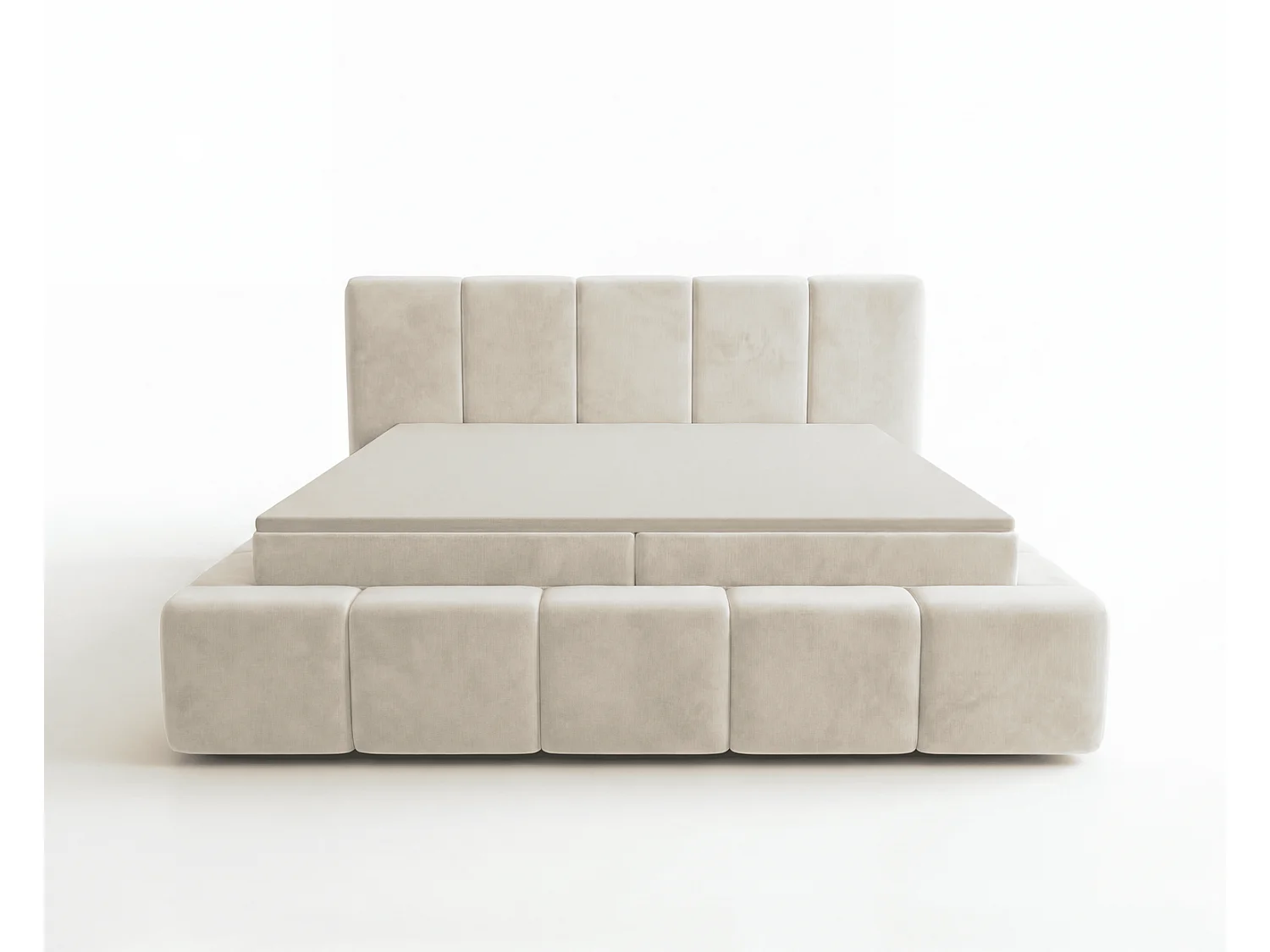 Lit double 180x200 Calisto, moderne avec rangement, matelas H3 - beige