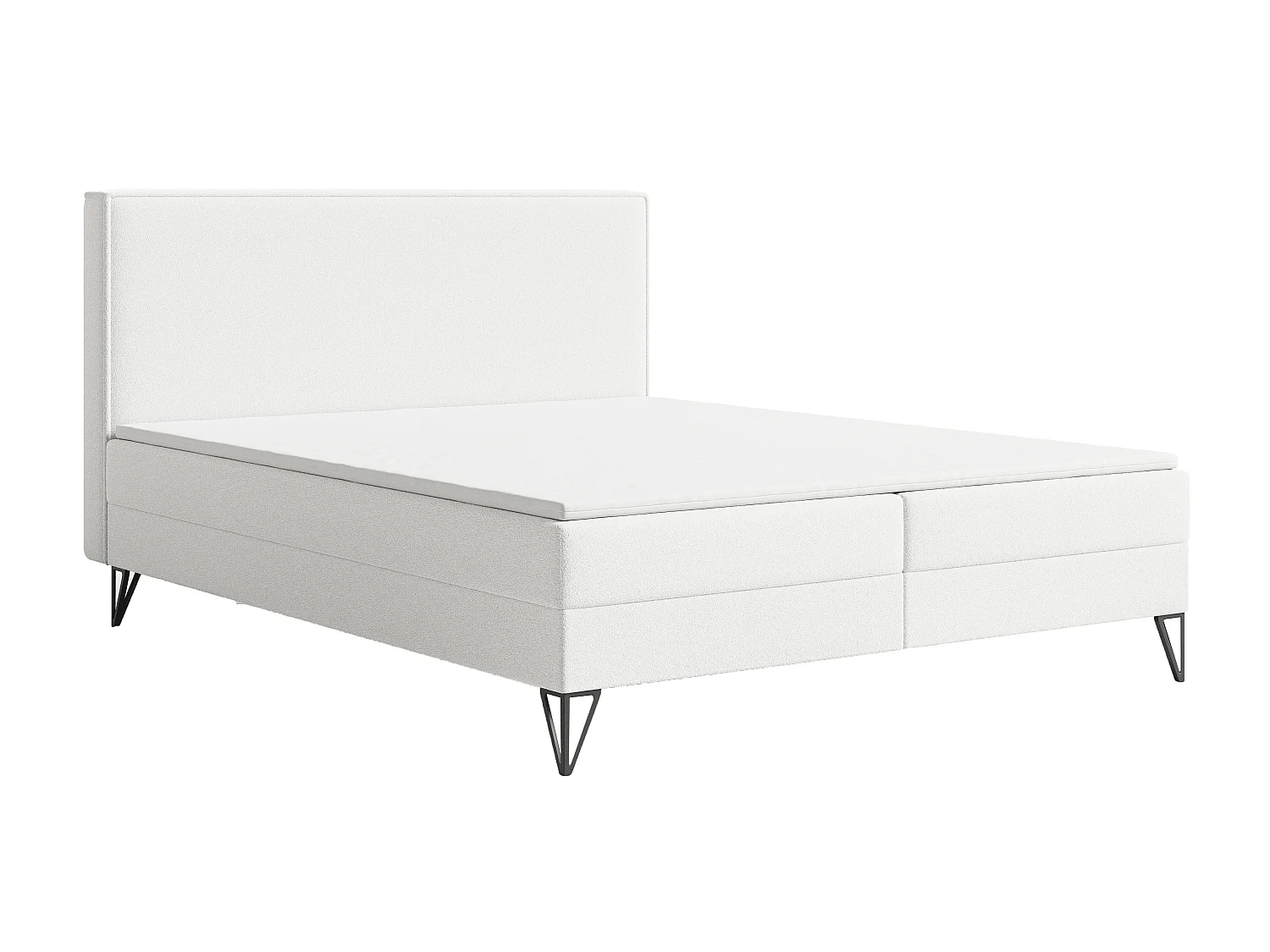 Lit continental bouclé 140x200 Sofia Box - matelas H3, coffre de rangement, surmatelas - Crème