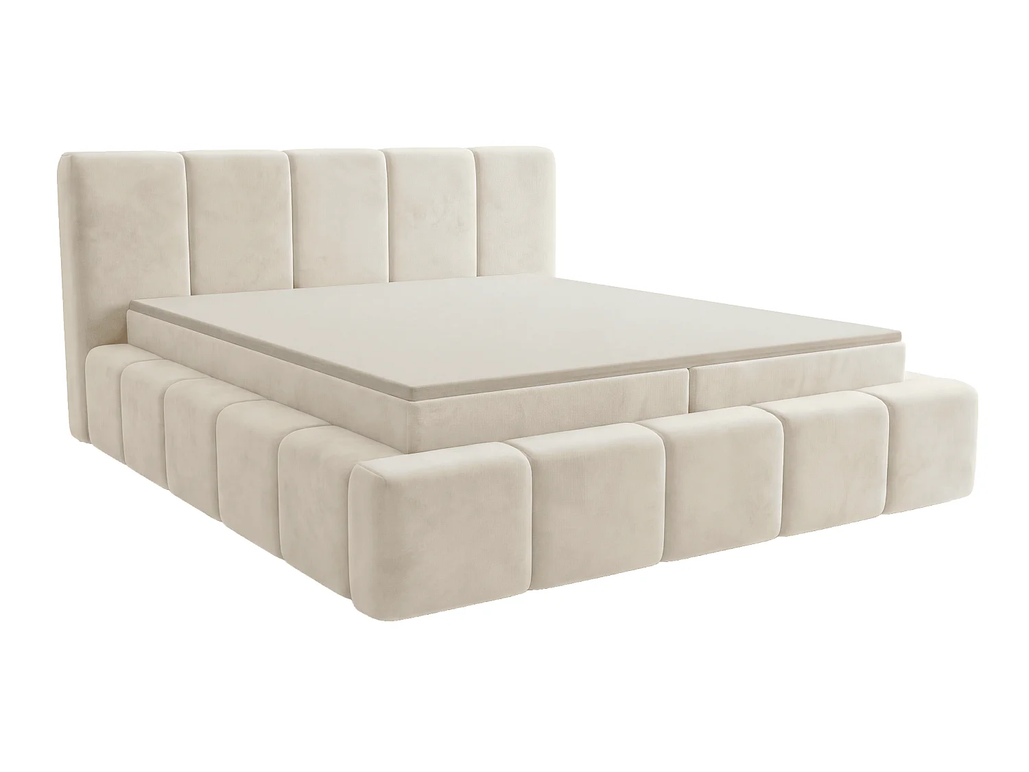 Lit double 160x200 Calisto, moderne avec rangement, matelas H3 - beige