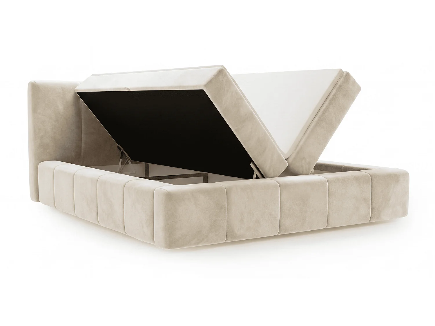 Lit double 160x200 Calisto, moderne avec rangement, matelas H3 - beige