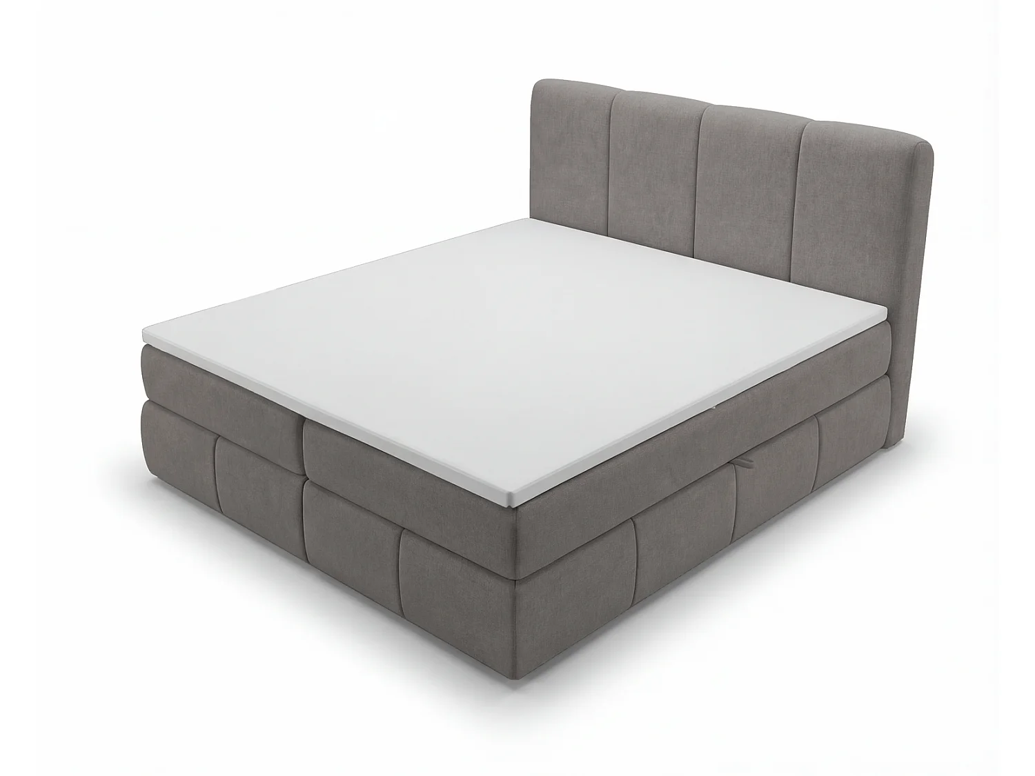 Łóżko kontynentalne 180x200 Sally z pojemnikiem, materac H3, topper - łóżko dwuosobowe, szary