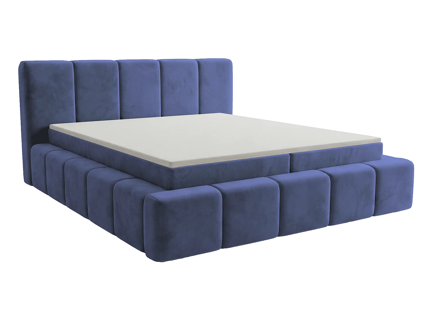 Lit double 160x200 Calisto, moderne avec rangement, matelas H3 - bleu