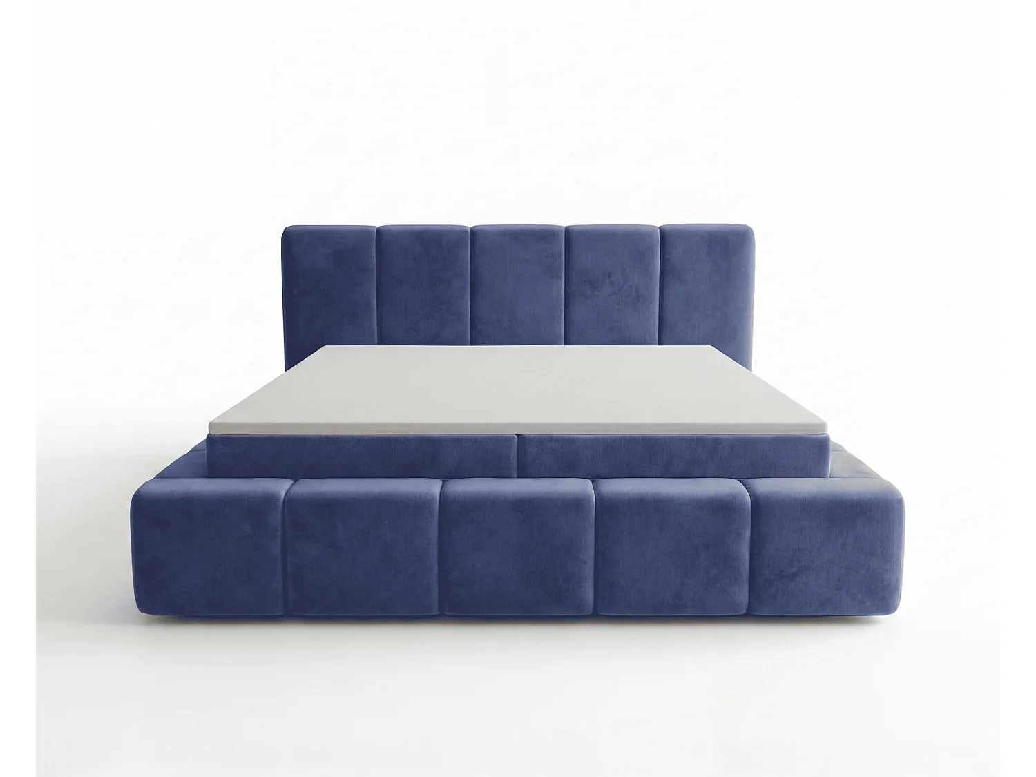 Lit double 160x200 Calisto, moderne avec rangement, matelas H3 - bleu