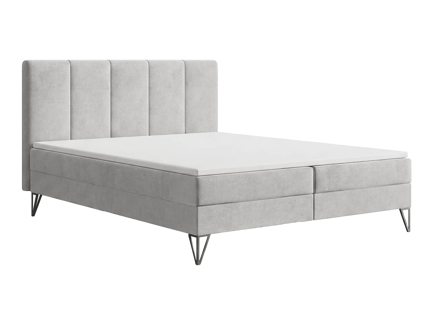 Łóżko kontynentalne z materacem 140x200 Riviera - materac H3, topper, łóżko na nóżkac - jasnoszary