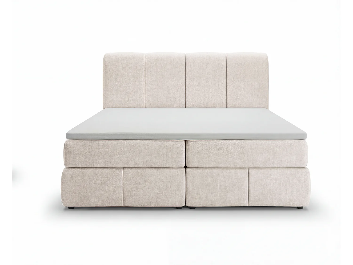 Lit boxspring 140x200 Sally avec rangement, matelas H3 et surmatelas - lit double, beige