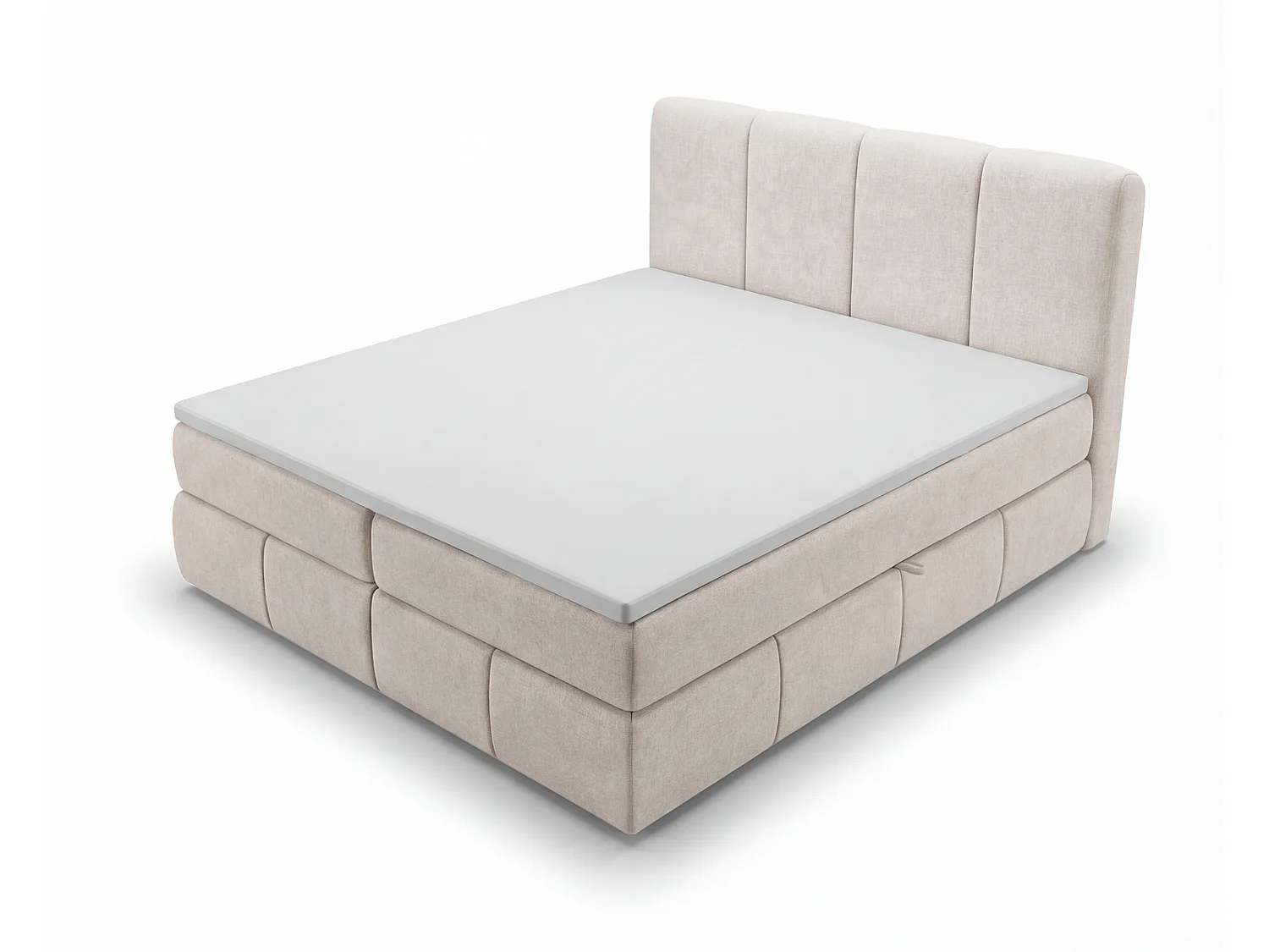 Lit boxspring 140x200 Sally avec rangement, matelas H3 et surmatelas - lit double, beige