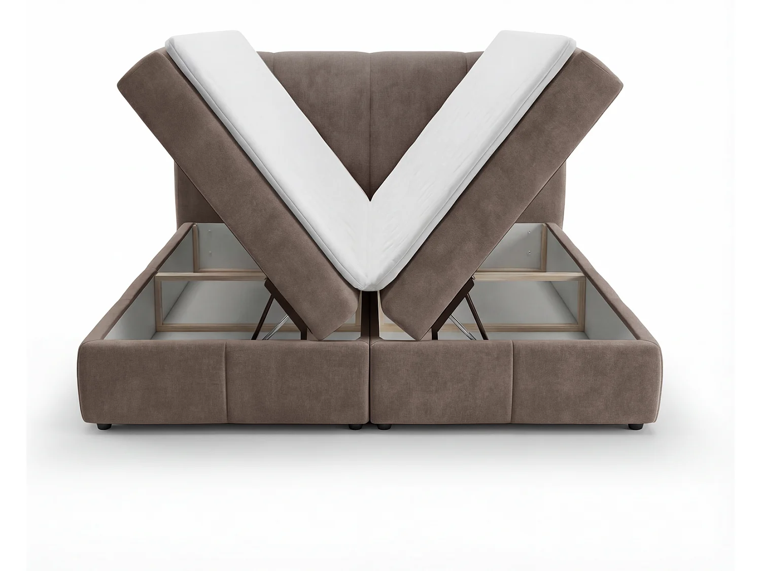 Lit boxspring 160x200 Sally avec rangement, matelas H3 et surmatelas - lit double, marron
