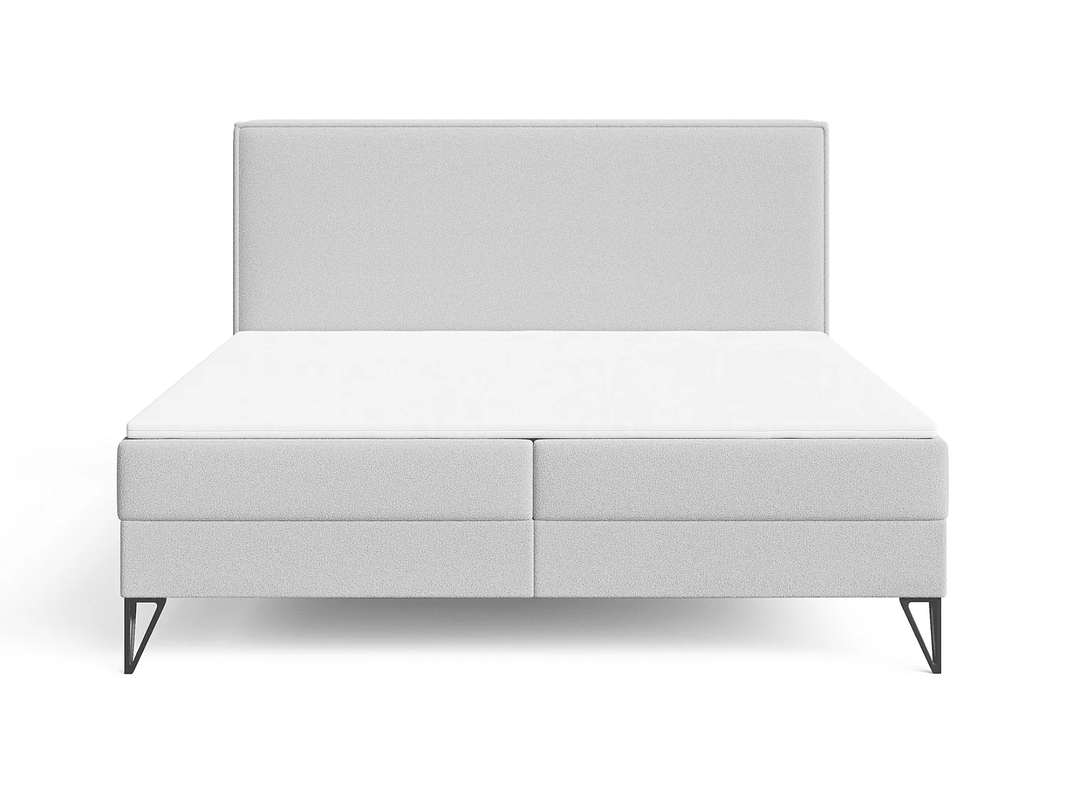 Lit continental bouclé 160x200 Sofia Box - matelas H3, coffre de rangement, surmatelas - Gris clair
