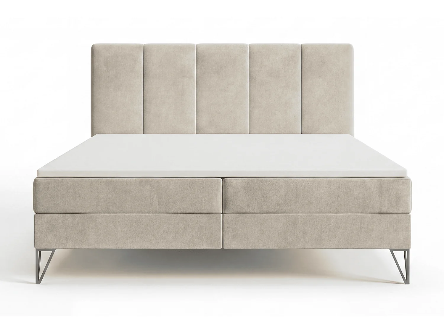 Lit boxspring 180x200 Riviera avec matelas H3 et surmatelas - lit double sur pieds, beige