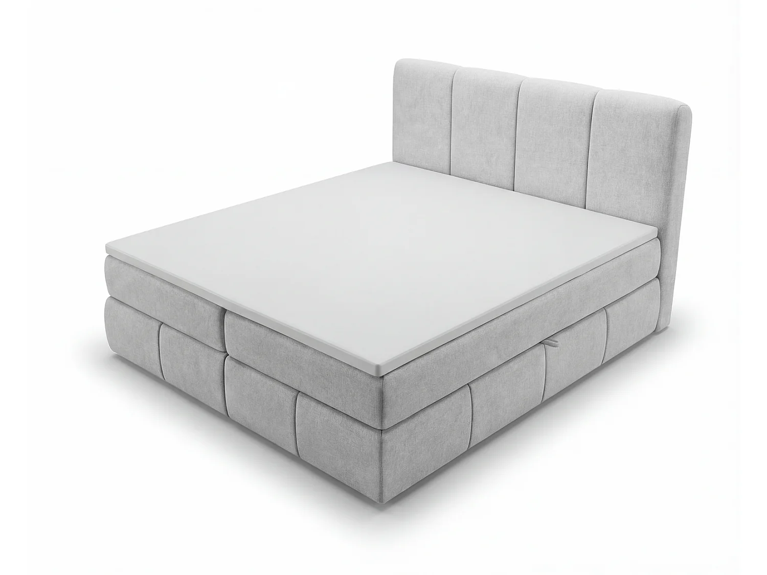 Łóżko kontynentalne 140x200 Sally z pojemnikiem, materac H3, topper - łóżko dwuosobowe, jasnoszary