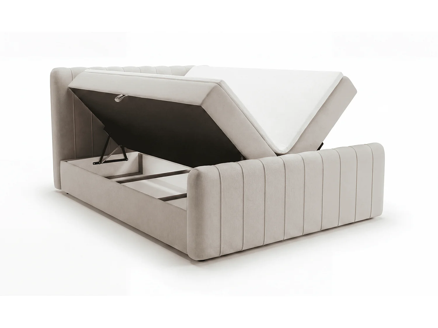 Lit double 180x200 Porto Bis avec matelas et coffre de rangement - lit continental moderne, Beige