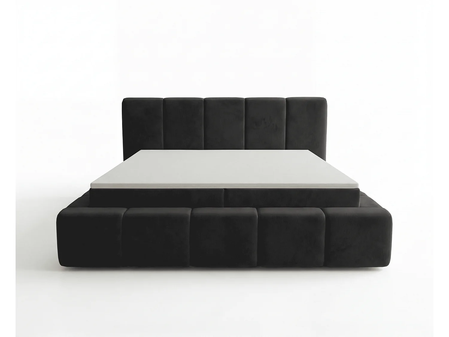Lit double 180x200 Calisto, moderne avec rangement, matelas H3 - noir