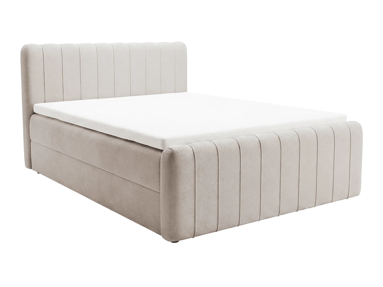 Lit double 140x200 Porto Bis avec matelas et coffre de rangement - lit continental moderne, Beige