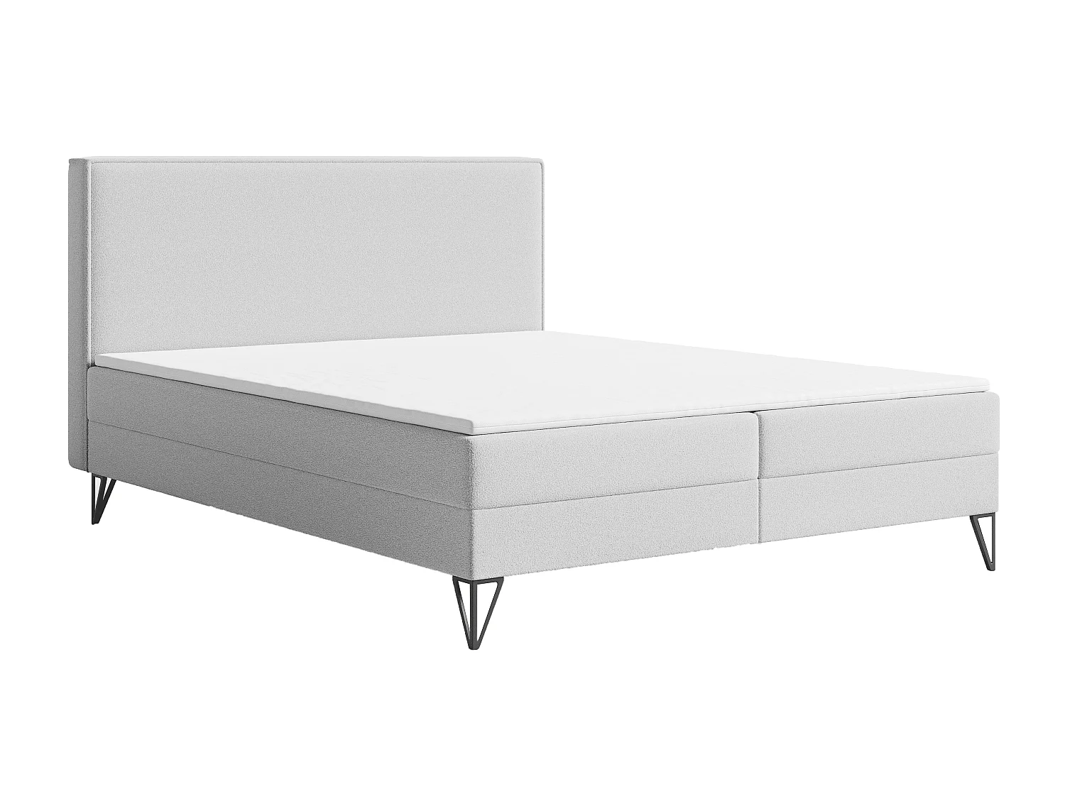 Lit continental bouclé 140x200 Sofia Box - matelas H3, coffre de rangement, surmatelas - Gris clair