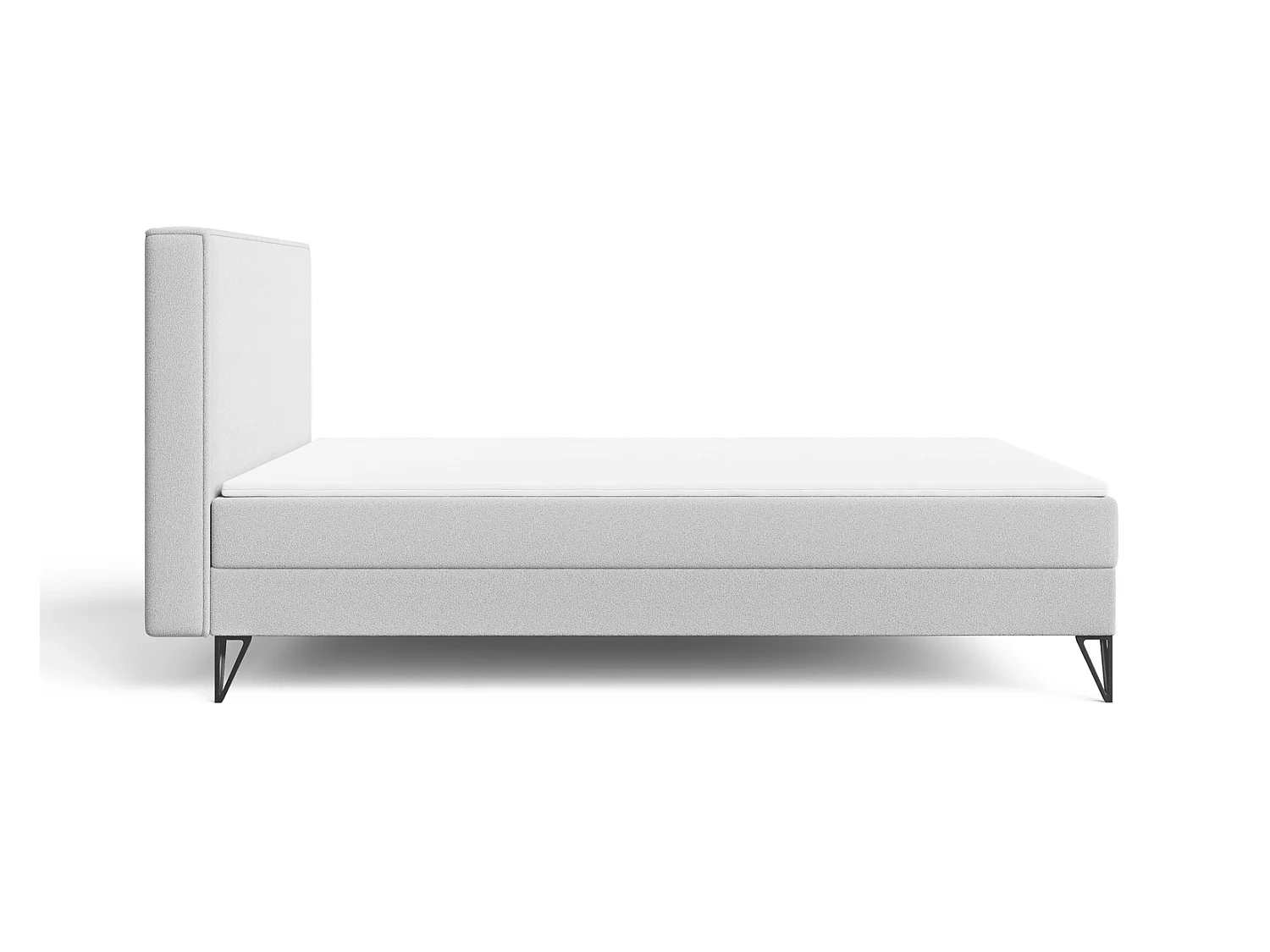 Lit continental bouclé 140x200 Sofia Box - matelas H3, coffre de rangement, surmatelas - Gris clair