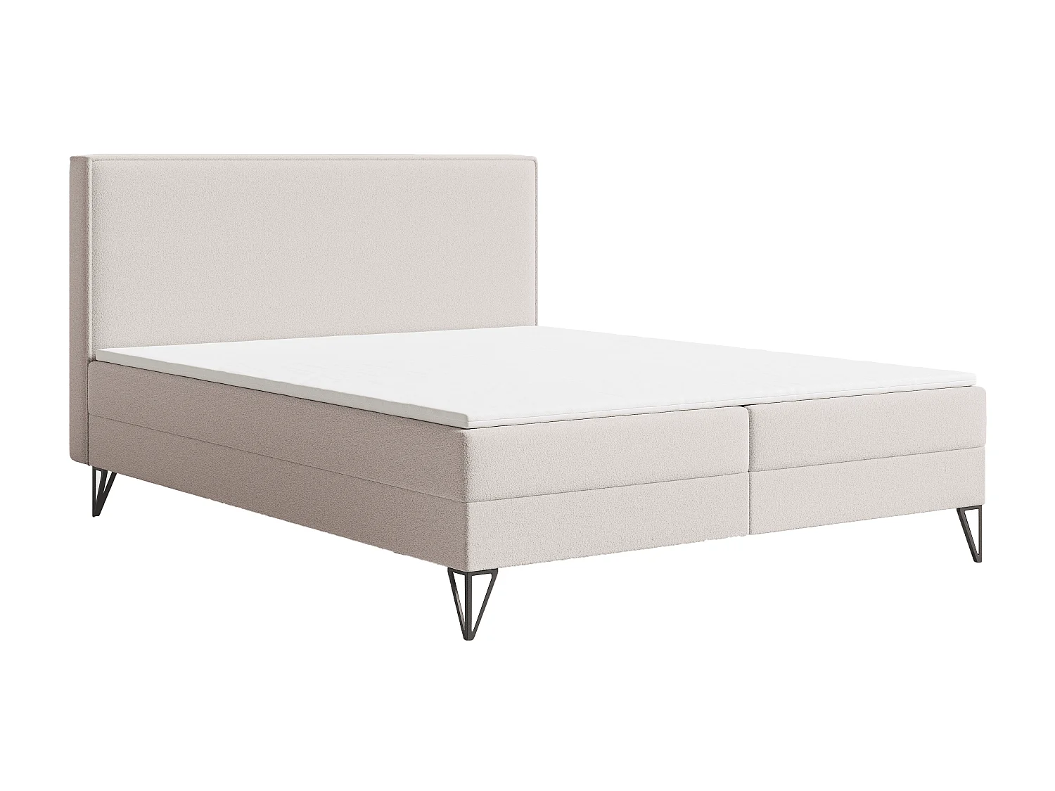 Lit continental bouclé 160x200 Sofia Box - matelas H3, coffre de rangement, surmatelas - Beige