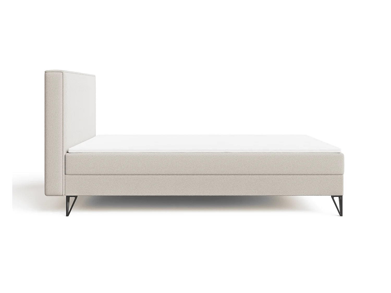 Lit continental bouclé 160x200 Sofia Box - matelas H3, coffre de rangement, surmatelas - Beige