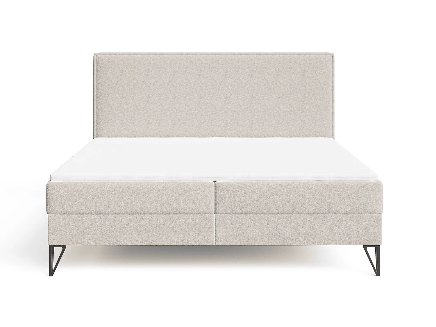 Lit continental bouclé 160x200 Sofia Box - matelas H3, coffre de rangement, surmatelas - Beige