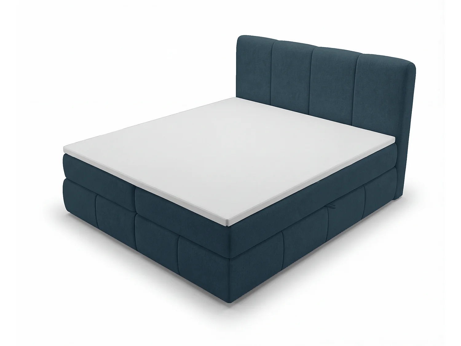 Lit boxspring 160x200 Sally avec rangement, matelas H3 et surmatelas - lit double, bleu