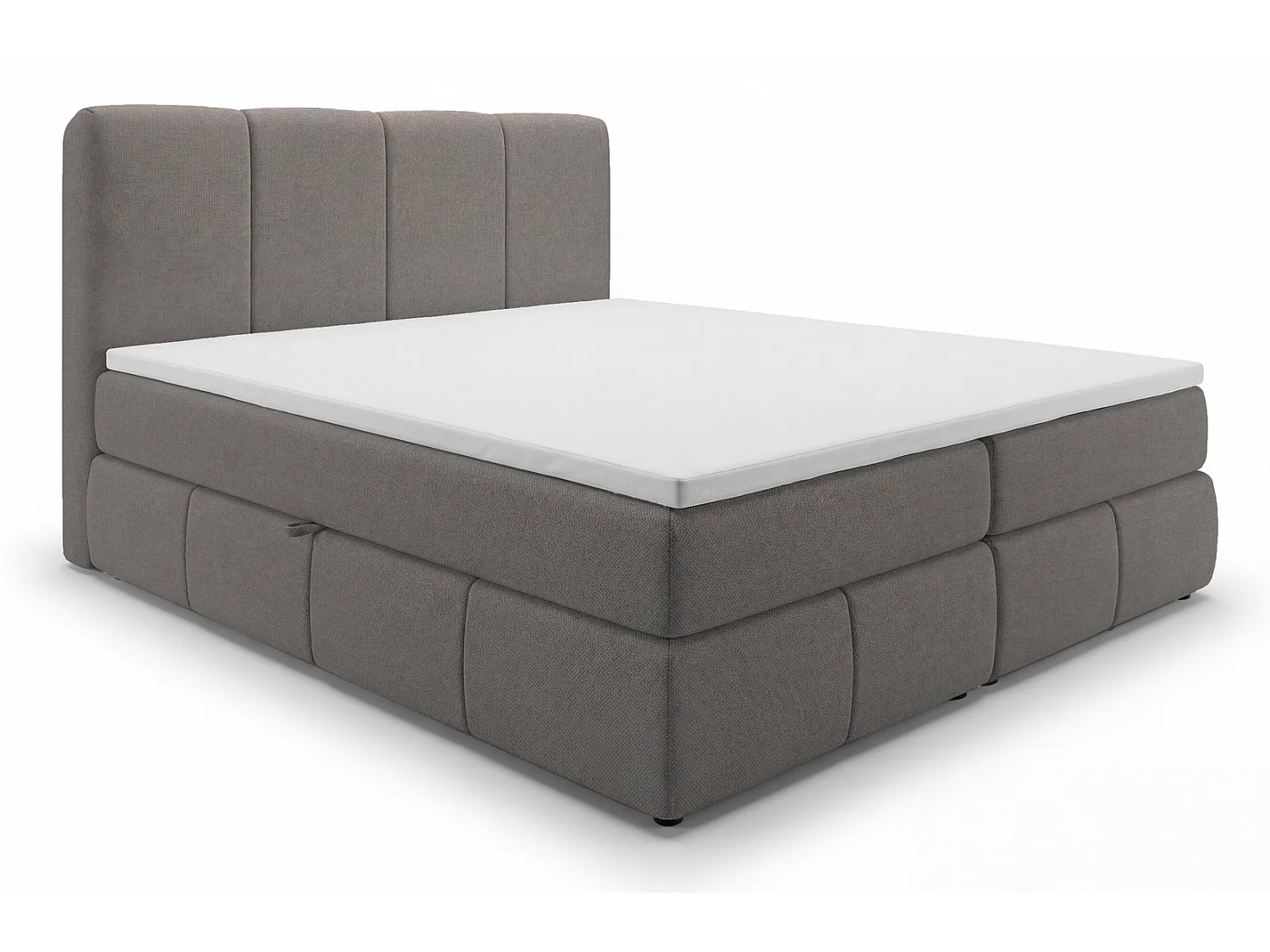 Lit boxspring 160x200 Sally avec rangement, matelas H3 et surmatelas - lit double, gris