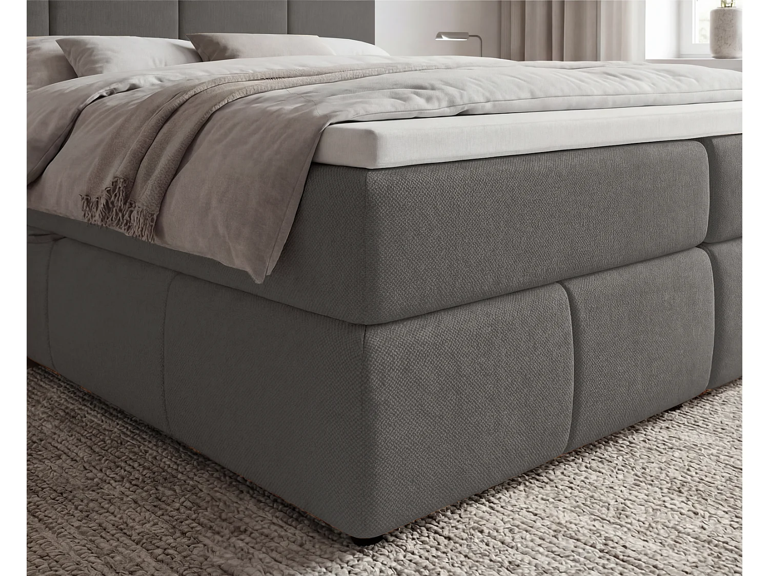 Lit boxspring 160x200 Sally avec rangement, matelas H3 et surmatelas - lit double, gris