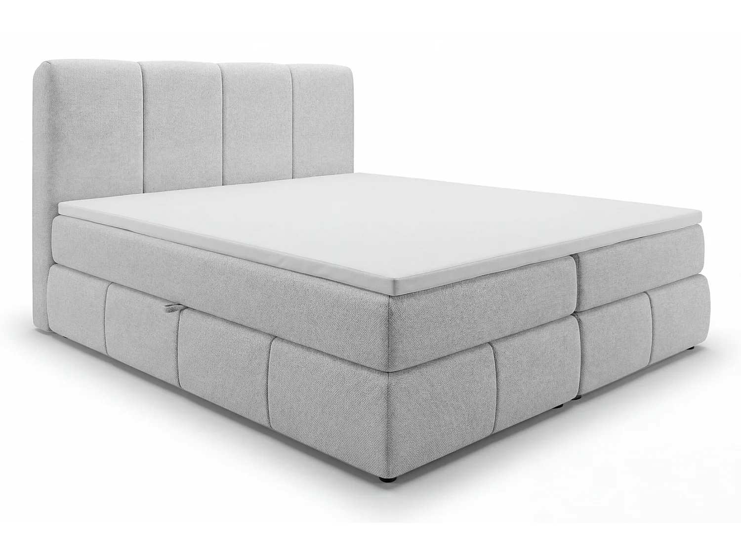 Łóżko kontynentalne 180x200 Sally z pojemnikiem, materac H3, topper - łóżko dwuosobowe, jasnoszary