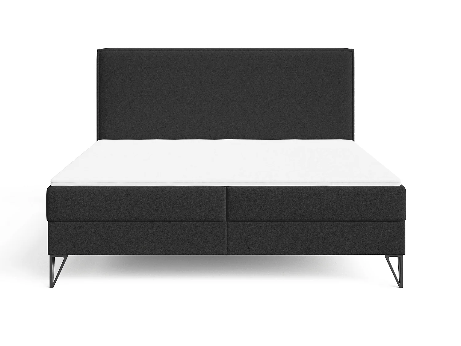 Lit continental bouclé 140x200 Sofia Box - matelas H3, coffre de rangement, surmatelas - Noir