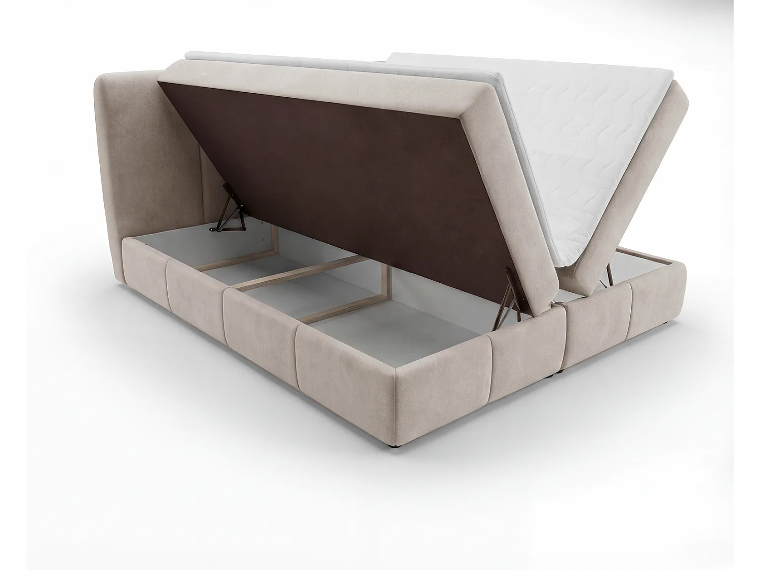 Lit boxspring 180x200 Sally avec rangement, matelas H3 et surmatelas - lit double, beige