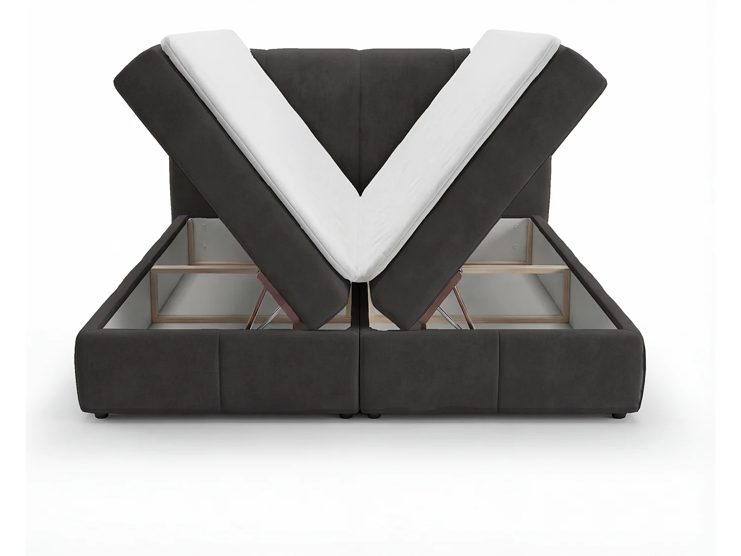 Lit boxspring 160x200 Sally avec rangement, matelas H3 et surmatelas - lit double, gris foncé
