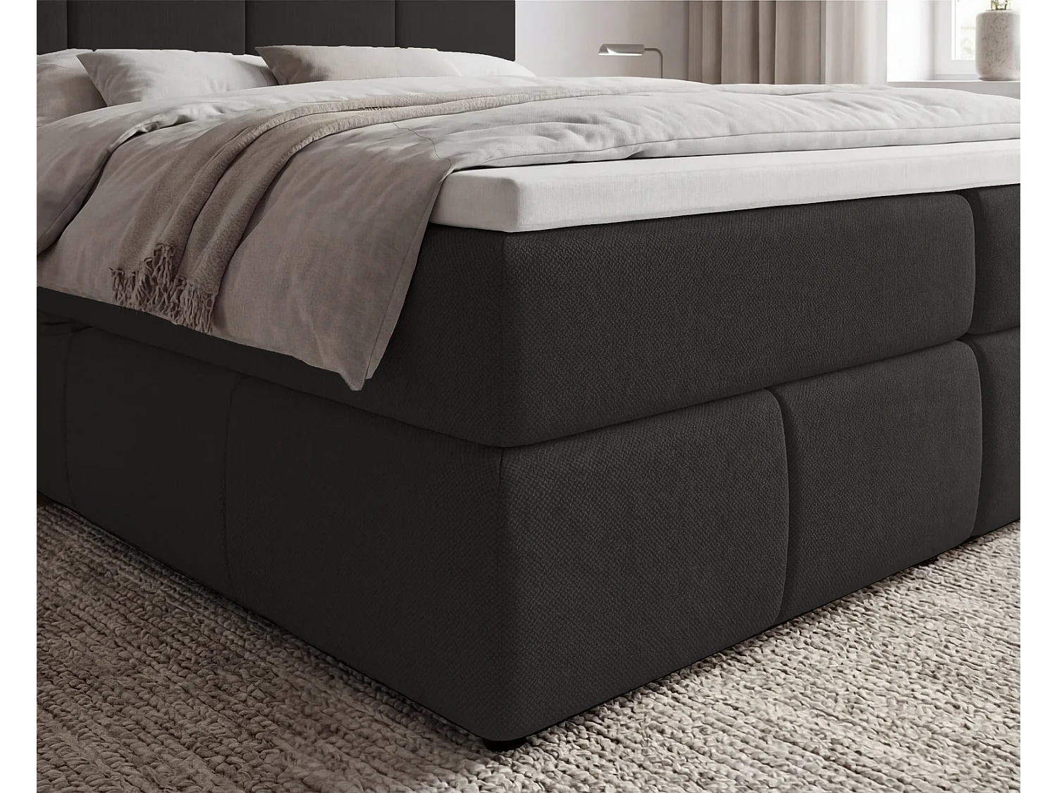 Lit boxspring 160x200 Sally avec rangement, matelas H3 et surmatelas - lit double, gris foncé