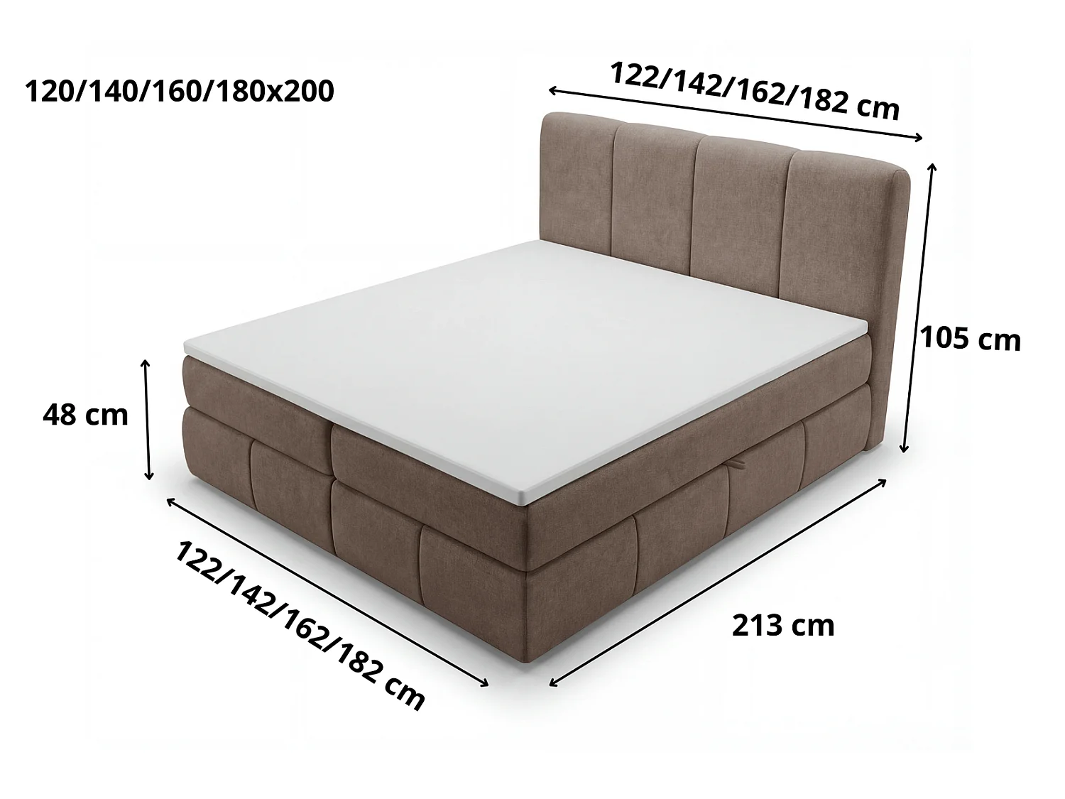 Lit boxspring 160x200 Sally avec rangement, matelas H3 et surmatelas - lit double, gris foncé