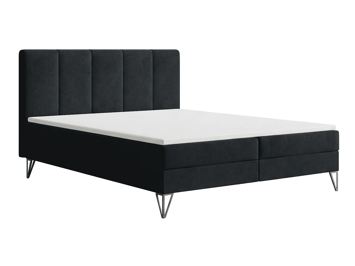 Lit boxspring 160x200 Riviera avec matelas H3 et surmatelas - lit double sur pieds, noir