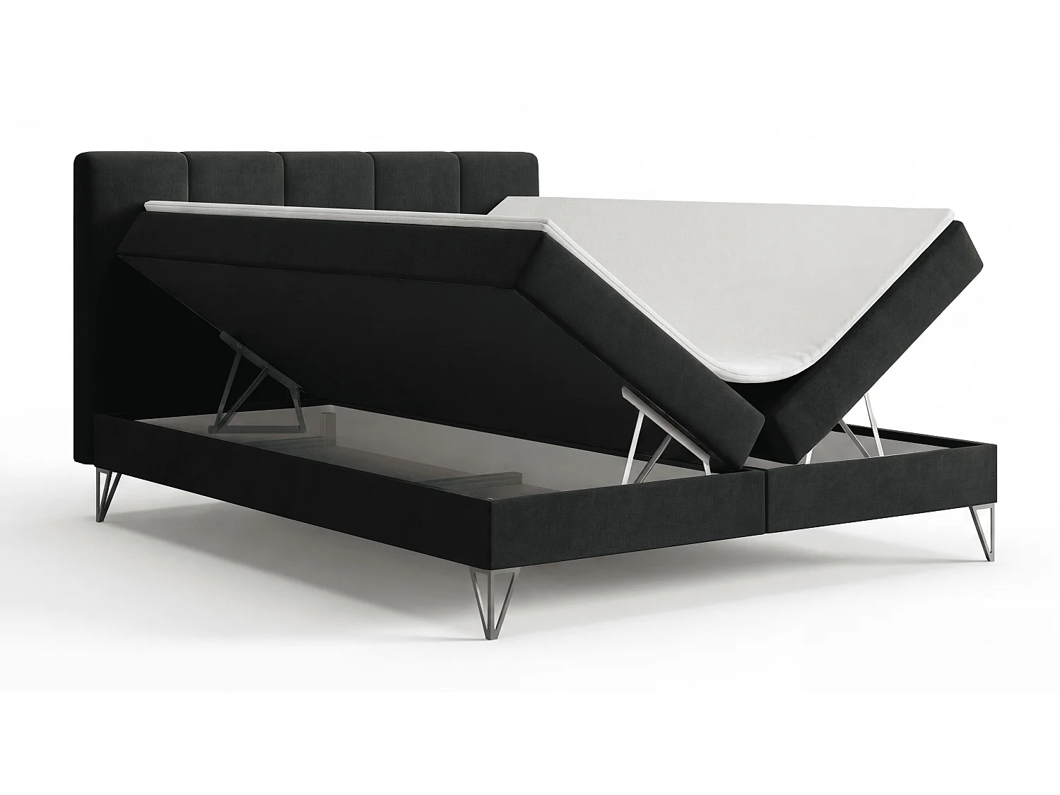 Lit boxspring 160x200 Riviera avec matelas H3 et surmatelas - lit double sur pieds, noir