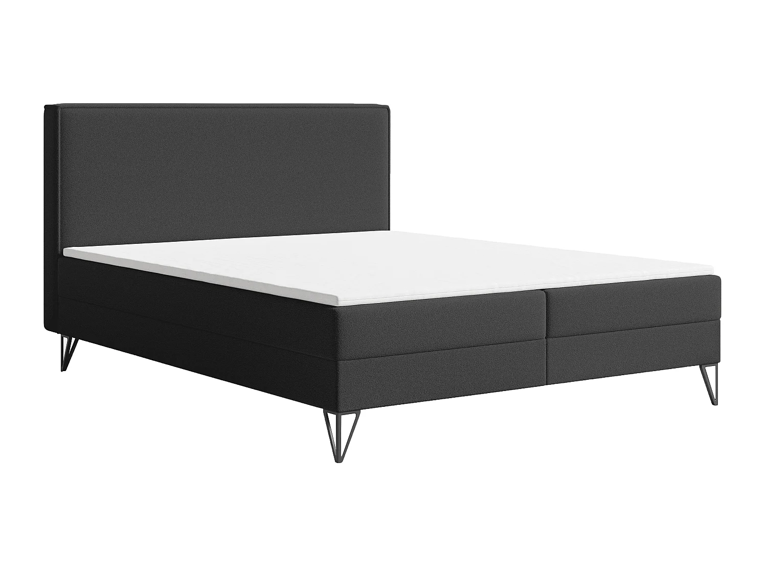 Lit continental bouclé 160x200 Sofia Box - matelas H3, coffre de rangement, surmatelas - Noir
