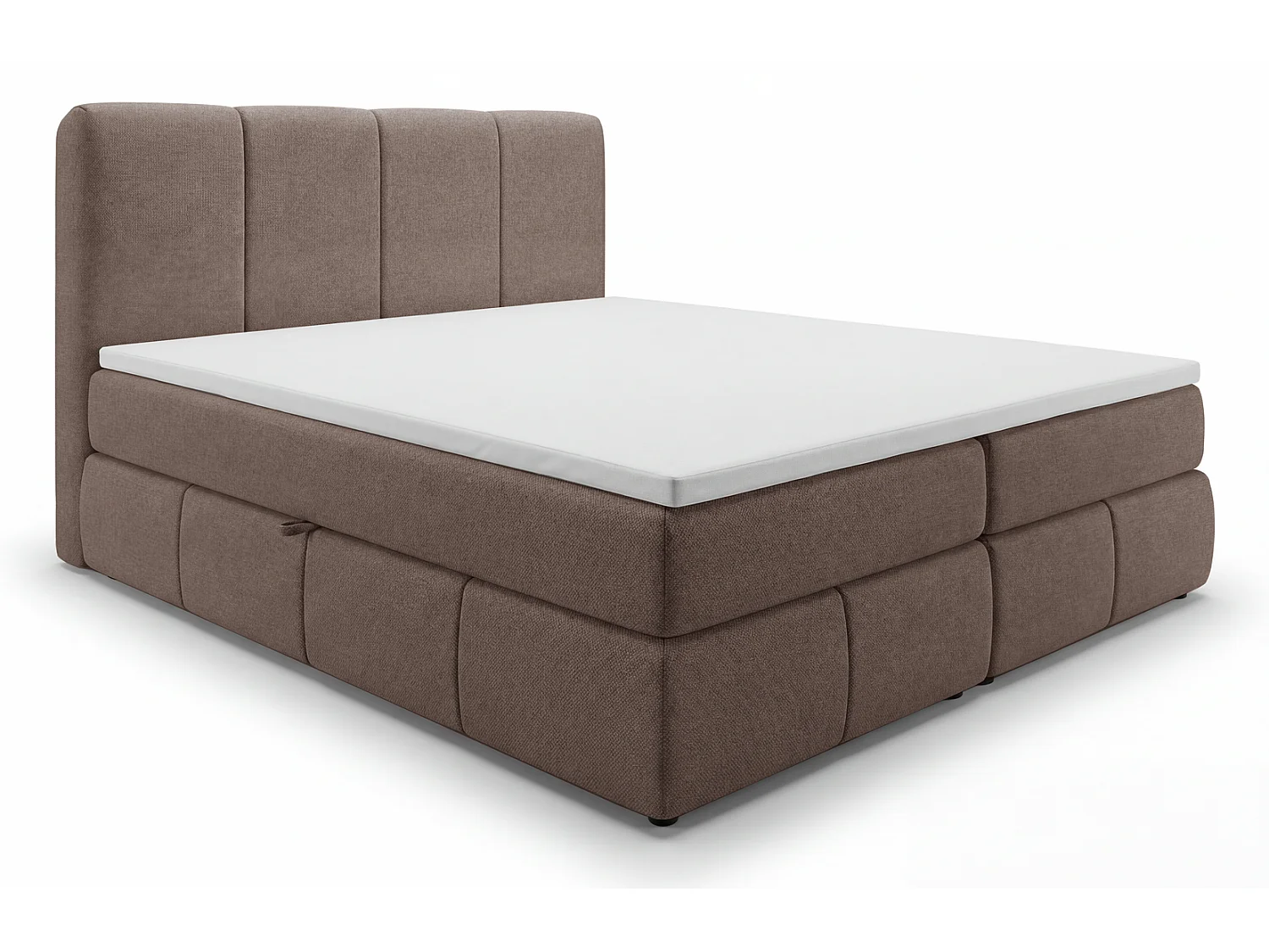 Łóżko kontynentalne 140x200 Sally z pojemnikiem, materac H3, topper - łóżko dwuosobowe, brązowy