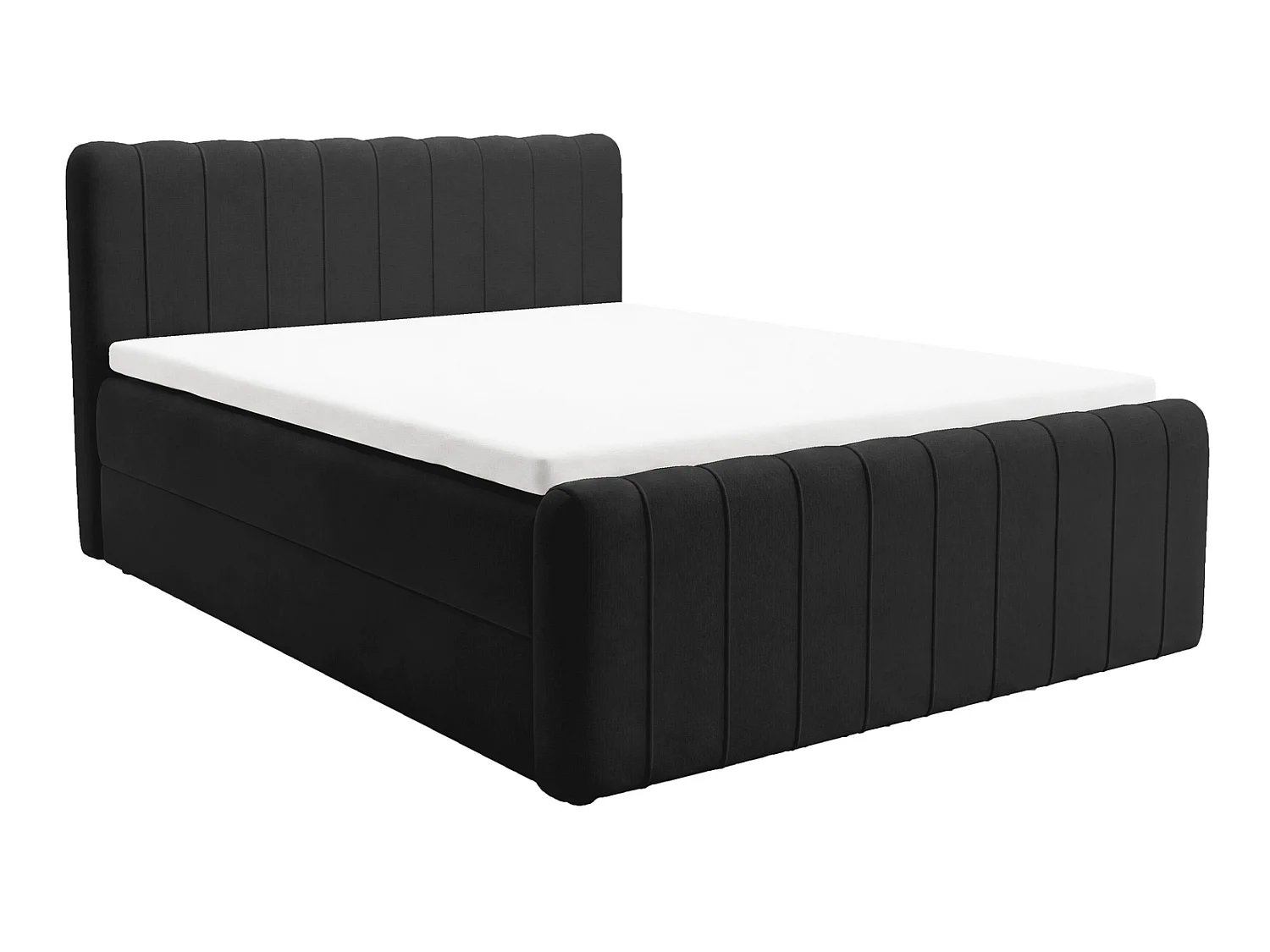 Lit double 160x200 Porto Bis avec matelas et coffre de rangement - lit continental moderne, Noir
