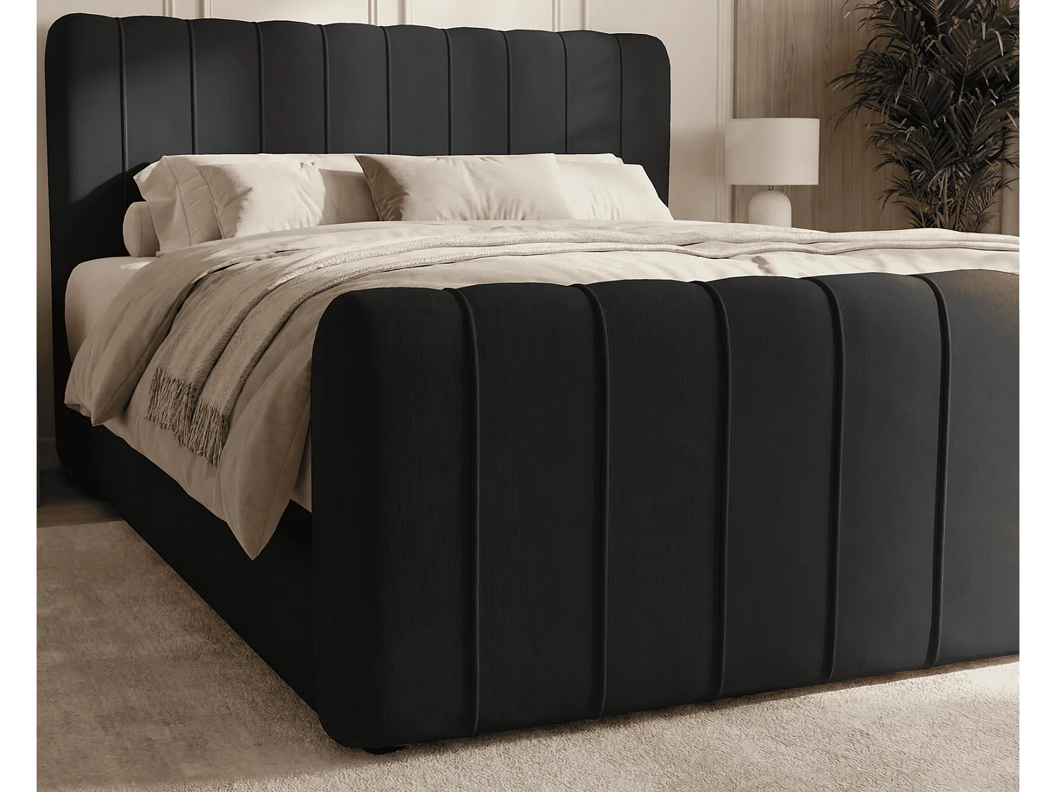 Lit double 160x200 Porto Bis avec matelas et coffre de rangement - lit continental moderne, Noir