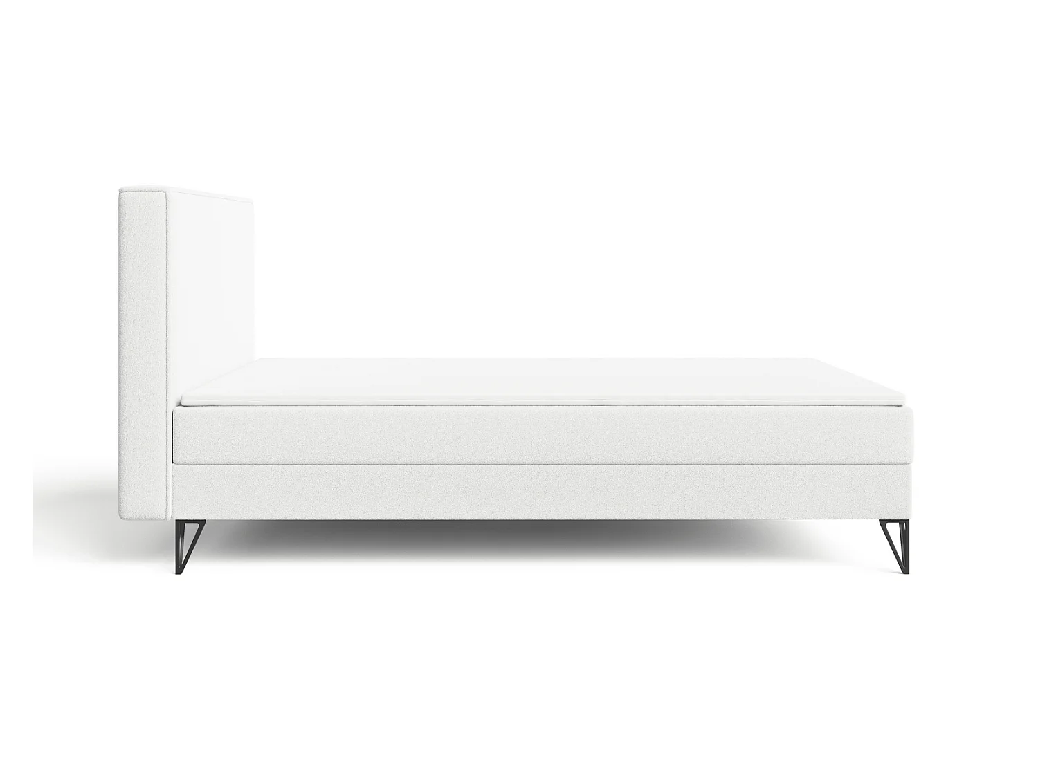 Lit continental bouclé 160x200 Sofia Box - matelas H3, coffre de rangement, surmatelas - Crème