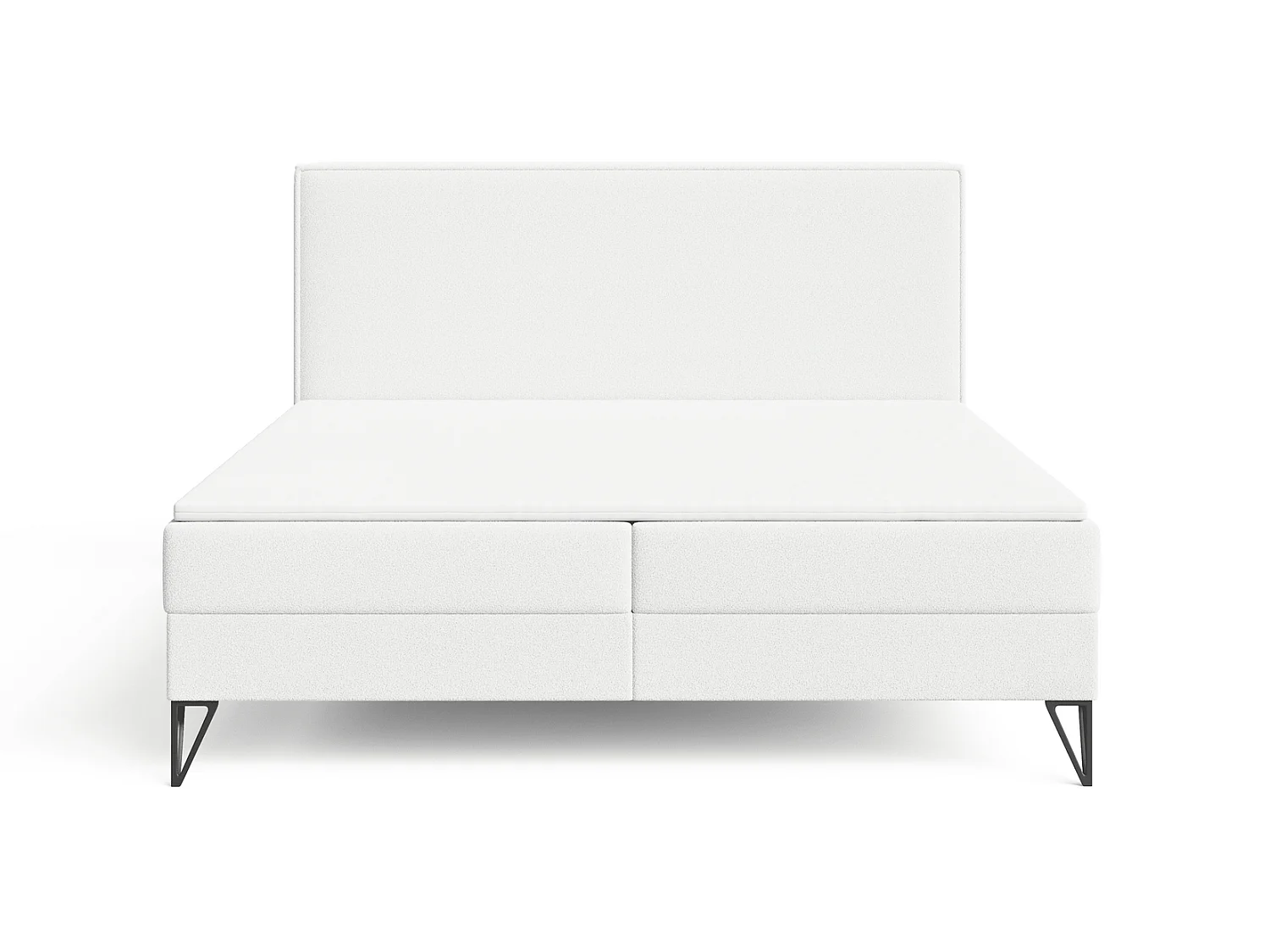 Lit continental bouclé 160x200 Sofia Box - matelas H3, coffre de rangement, surmatelas - Crème