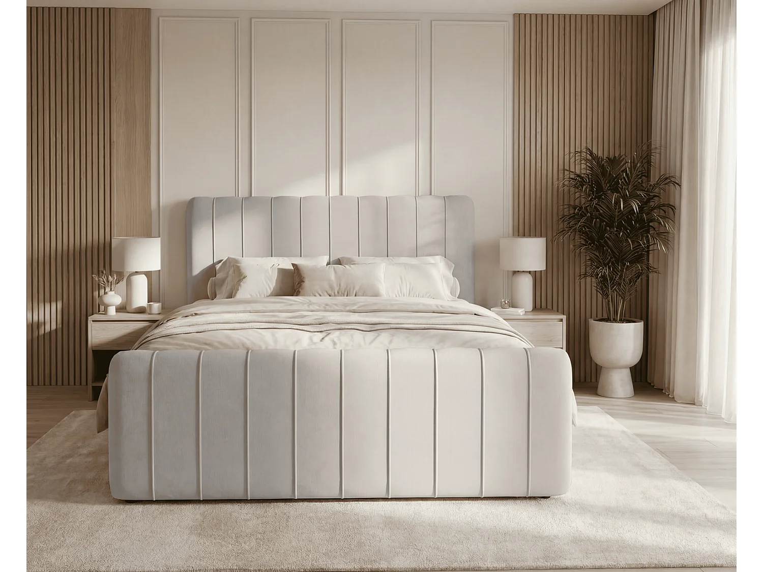 Lit double 160x200 Porto Bis avec matelas et coffre de rangement - lit continental moderne, Gris clair